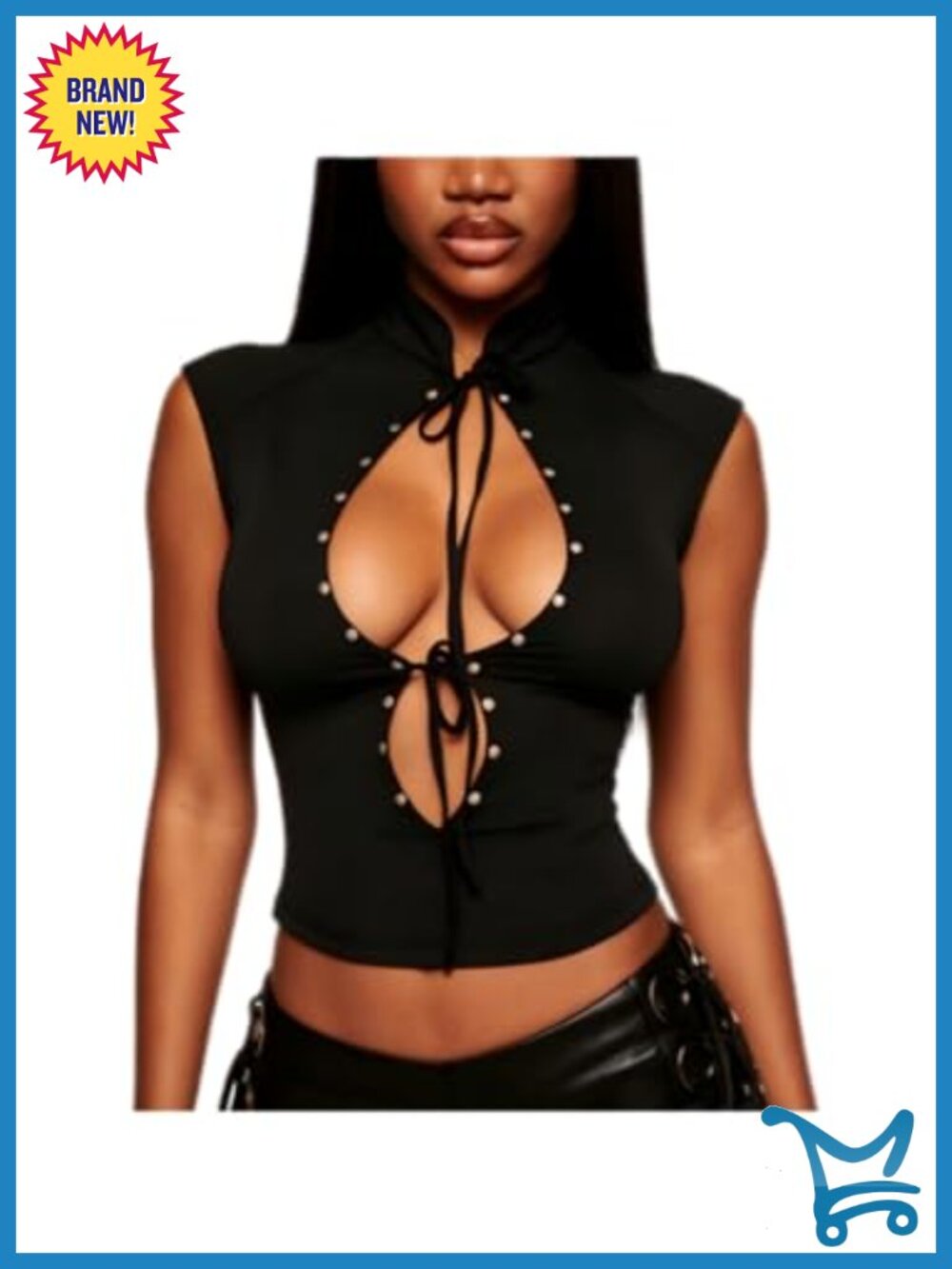 Women's Going Out Top Stand Collar Cap Sleeve Lace Up Slim Fit Clubwear